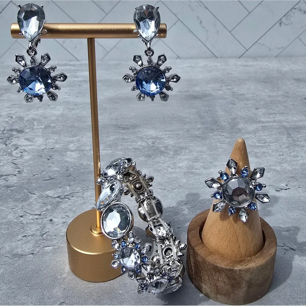 Disney Frozen Super Smalls Jewelry Set Bracelet Clip Earrings Ring Silver Blue